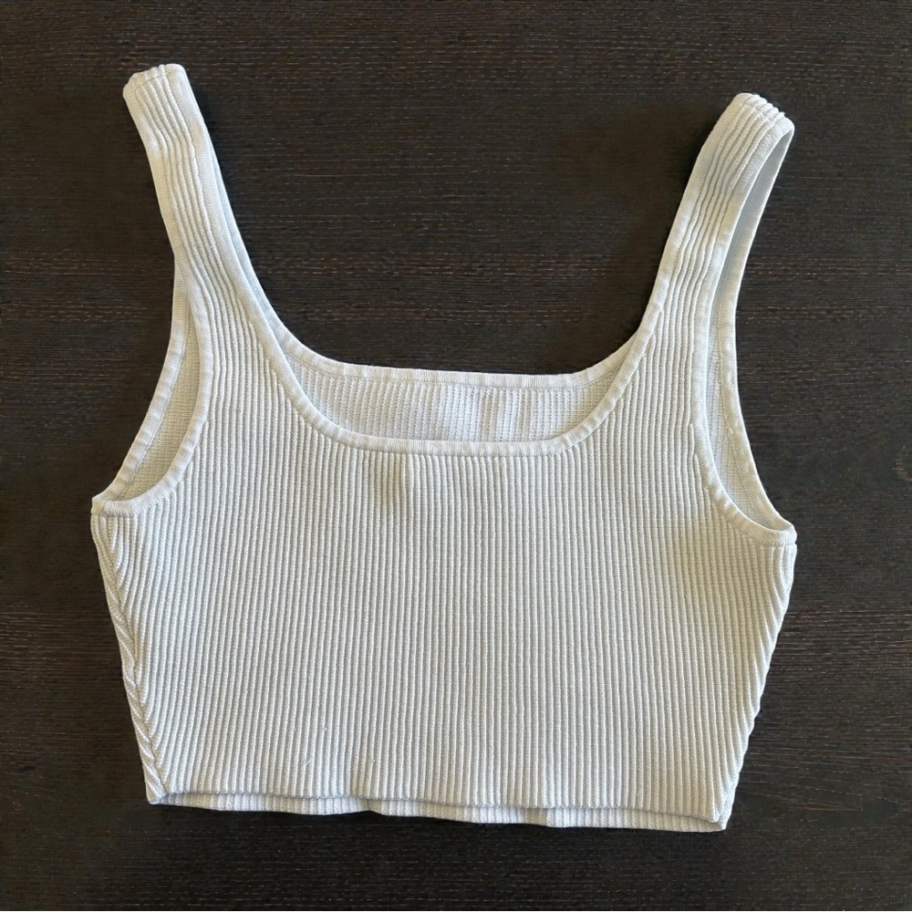 Aritzia Babaton Sculpt Knit Squareneck Cropped Tank Top Off-White Size M - Picture 3 of 6